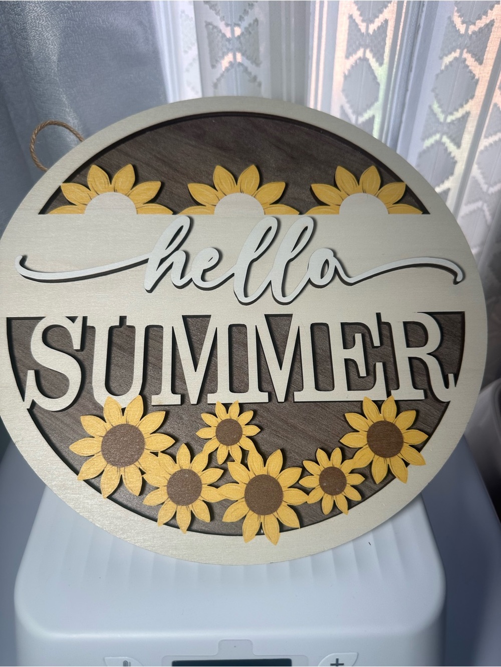Hello Summer Sunflower Wall Sign - Yellow & Brown